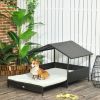 PawHut Extendable Wicker Outdoor Dog Bed with Waterproof Roof Soft Cushion Small Medium Dogs Cream White