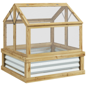 Outsunny Raised Garden Bed With Polycarbonate Greenhouse, Garden Wooden Cold Frame Greenhouse Flower Planter Protection, Peak Roof, 35.5x 31.5 X (Option: Natural)